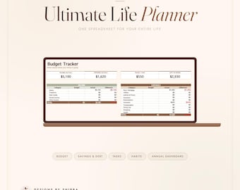Life Planner Spreadsheet Google Sheets | Budget, Habit, Goal Tracker, Meal Planner, Tasks & Calendar | All-in-One Dashboard