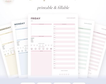 Daily Planner Printable & Fillable PDF, Editable Hourly Schedule, Daily To Do List, Meal,Water Tracker, Undated, A4 A5 Letter