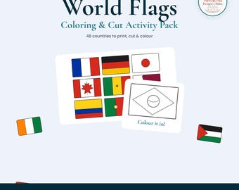 World Flags Coloring Cut Activity Pack | 48 Countries Printable PDF (Digital Download)