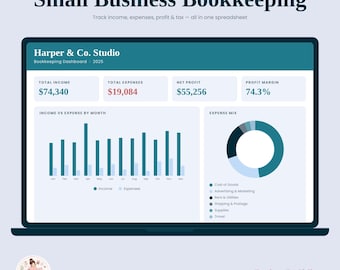 Small Business Bookkeeping Spreadsheet | Excel Google Sheets Bookkeeping Template | Income Expense Tracker, P&L Dashboard
