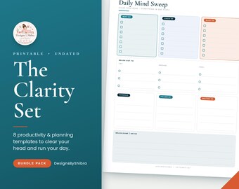 Brain Dump Printable, Productivity Planner Bundle, Daily To Do List, Priority Matrix, Weekly Task Tracker, Work Planner, Undated PDF