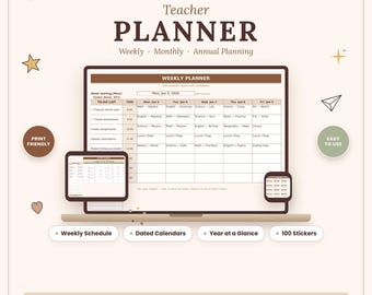Google Sheets Teacher Planner, Weekly Monthly Academic Calendar (Digital Download)