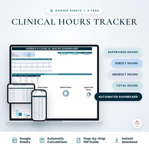 Clinical Hours Tracker Google Sheets | Nursing & Counseling Practicum Log, Internship Hours Dashboard Template