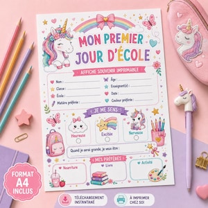Premier Jour d’École Affiche en Français Tout sur Moi à Imprimer, Souvenir Rentrée Scolaire, A4 & US Letter, Pancarte Photo Enfant