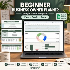 Planner Business Google Sheets pour Entrepreneur, Suivi des Ventes, Finances, Clients & Marketing