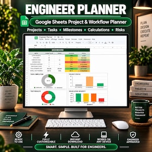 Engineer Planner Project SpreadsheetWorkflow, Engineering Project Management Spreadsheet, Milestone, Risk & Calculation Log