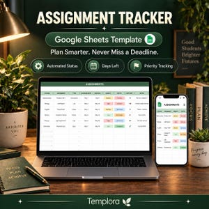 Aufgabenplaner-Vorlage für Google Sheets, Aufgabenplaner für Studierende, Hausaufgaben-Tracker für Hochschulen, Digitaler Planer, Dark Academia