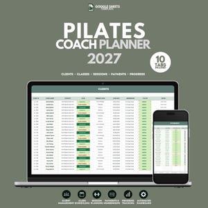 Pilates-Trainerplaner, Kursplan, Kundenverwaltung, Sitzungsorganisation, Zahlungsprotokoll, Fortschrittsaufzeichnung, Studioverwaltung, digitale Tabellenkalkulation