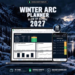 Planner Winter Arc Google Sheets | Suivi Habitudes, Entraînements, Objectifs, Nutrition, Sommeil et Progression
