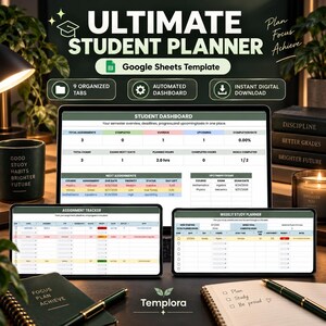 Personalisierte Studienplaner-Vorlage für Google Sheets, Universitätsplaner, Aufgabenverfolgung für die Benotung