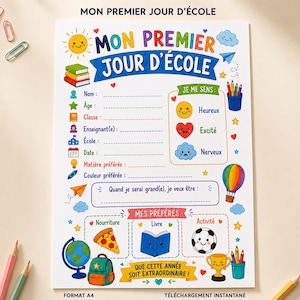 Premier Jour d’École Affiche en Français Tout sur Moi à Imprimer, Rentrée Scolaire Souvenir, A4 & US Letter, Pancarte Photo École