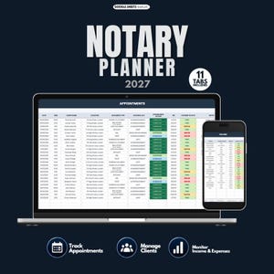 Notary Planner Appointment Log Client Tracker Document Organizer Signing Schedule Case Management Task Tracker Google Sheets