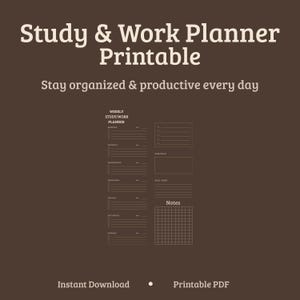 Dark Mocha Study Planner Printable PDF | Work Routine Organizer | Minimal Productivity Planner | Digital Notebook