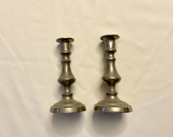 Vintage Pair English Pewter Candlesticks MDF Made In England Small Candlestick Holders
