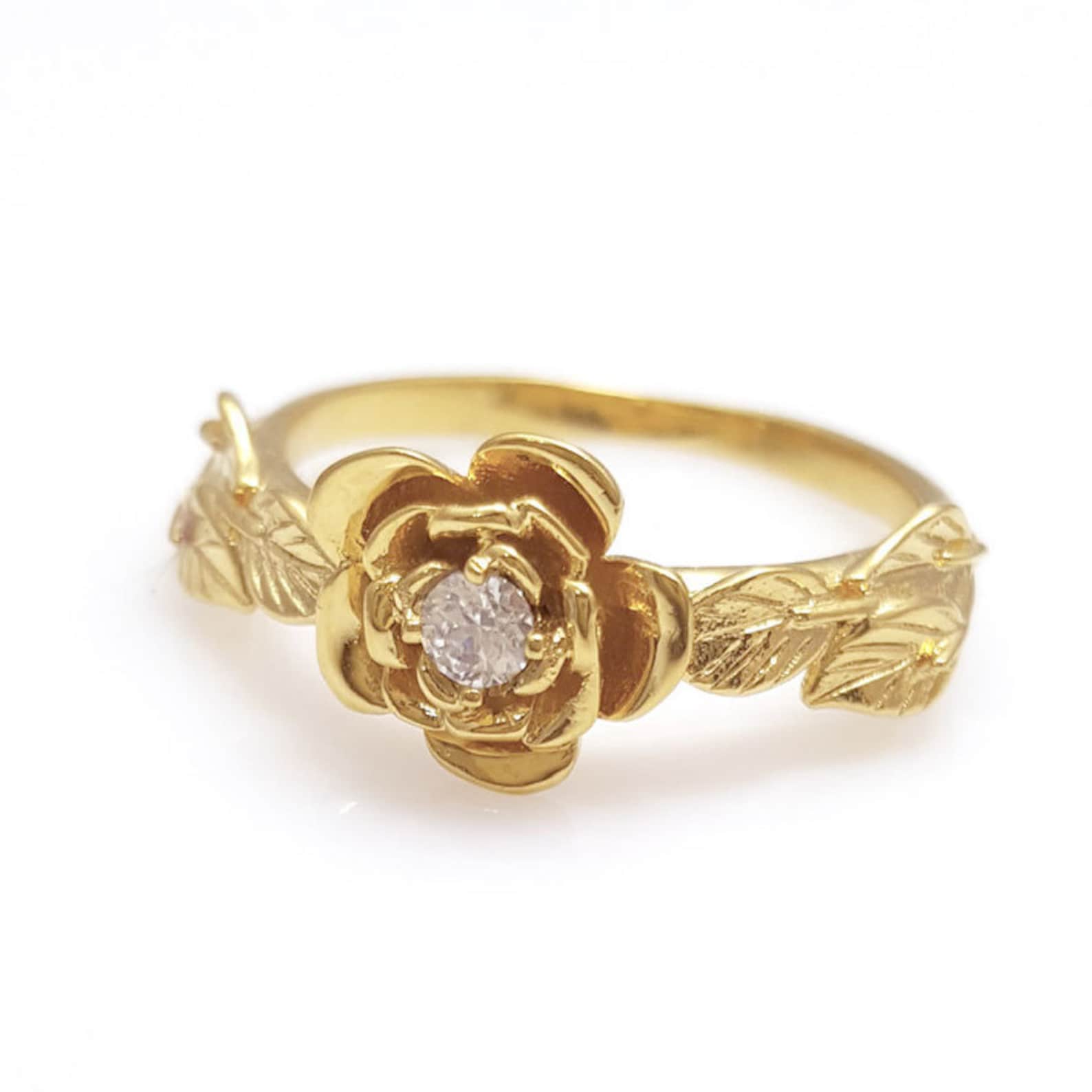 Flower Diamond Ring with Petals Floral Engagement ring with Etsy