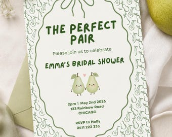 The Perfect Pair Bridal Shower Invitation Template, Pear Bridal Shower Invite, Editable Canva, Couples Shower, Pear Theme, Green Bridal