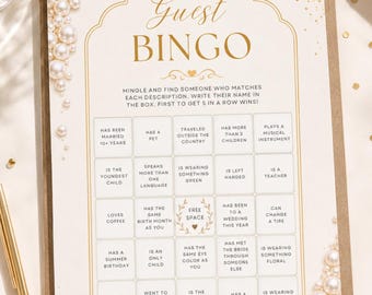 Pearls & Prosecco Bridal Shower Bingo Game | Printable Bridal Shower Game | Gold Bridal Shower Activity | Find the Guest | Instant Download