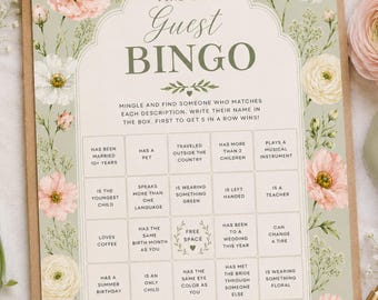 Floral Bridal Shower Bingo Game, Editable Canva Bridal Shower Find the Guest Bingo Game, Printable Bridal Shower Activity, Garden Party Game