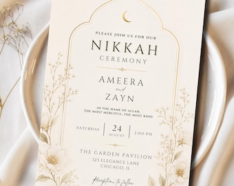 Luxury Minimalist Nikkah Ceremony Invitation Template | Editable Islamic Wedding Invite | Gold Muslim Wedding Invitation | Instant Download