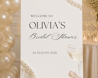 Pearl Bridal Shower Welcome Sign | Pearls & Prosecco Party Sign | Luxury Minimalist | Editable Bachelorette Template | Wedding Welcome Sign