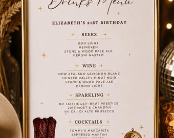 Western Party Drinks Menu Template Sign | Cowgirl Menu Sign | Country 21st Birthday | Rodeo Birthday Party | Editable | Instant Download