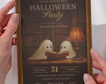 Ghost Portrait Halloween Party Invitation Template | Vintage Cute Ghost Invite | Editable Invite | Cozy Spooky Party | Printable Canva