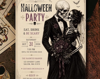Gothic Halloween Party Invitation Template, Editable Halloween Invite, Spooky Party Invitation, Costume Party Invite, Scary Canva Template