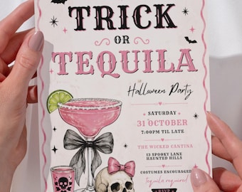 Trick or Tequila Halloween Party Invitation Template | Editable Canva Invite | Adult Halloween Cocktail Party Invite | Instant Download