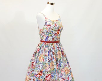 50's Fit and Flare Dress, Summer Print Dress, Custom Made Dress, Cotton Dress