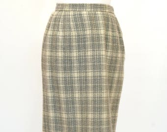 US Size Women's 4, 70's Vintage Pendleton Grey Pencil Skirt, Gray Plaid Pencil Skirt, Women's Petite 4