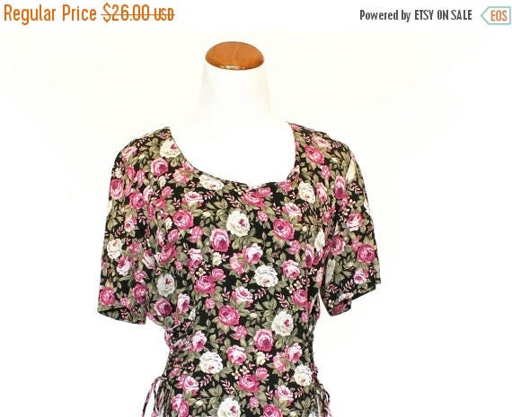 US Size 8-10, 90's Vintage Rose Dress, Floral Dre… - image 1