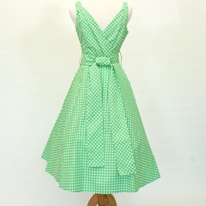 Size Samll/Medium, 50's/60's Vintage Fit and Flare Dress, Polka-Dot Dress, Green Dress, 50's Retro Dress image 4