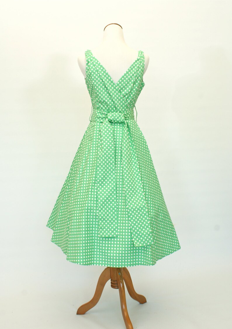 Size Samll/Medium, 50's/60's Vintage Fit and Flare Dress, Polka-Dot Dress, Green Dress, 50's Retro Dress image 4