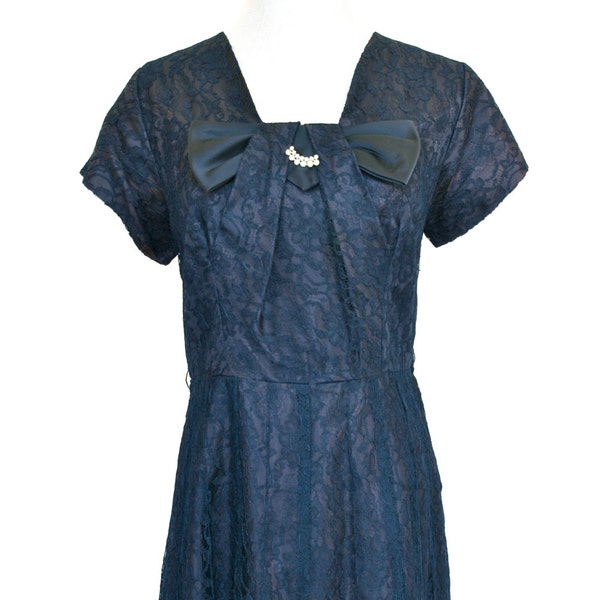 50's Vintage Lace Dress, Navy Blue Lace Dress, Blue Dress