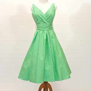 Size Samll/Medium, 50's/60's Vintage Fit and Flare Dress, Polka-Dot Dress, Green Dress, 50's Retro Dress image 2