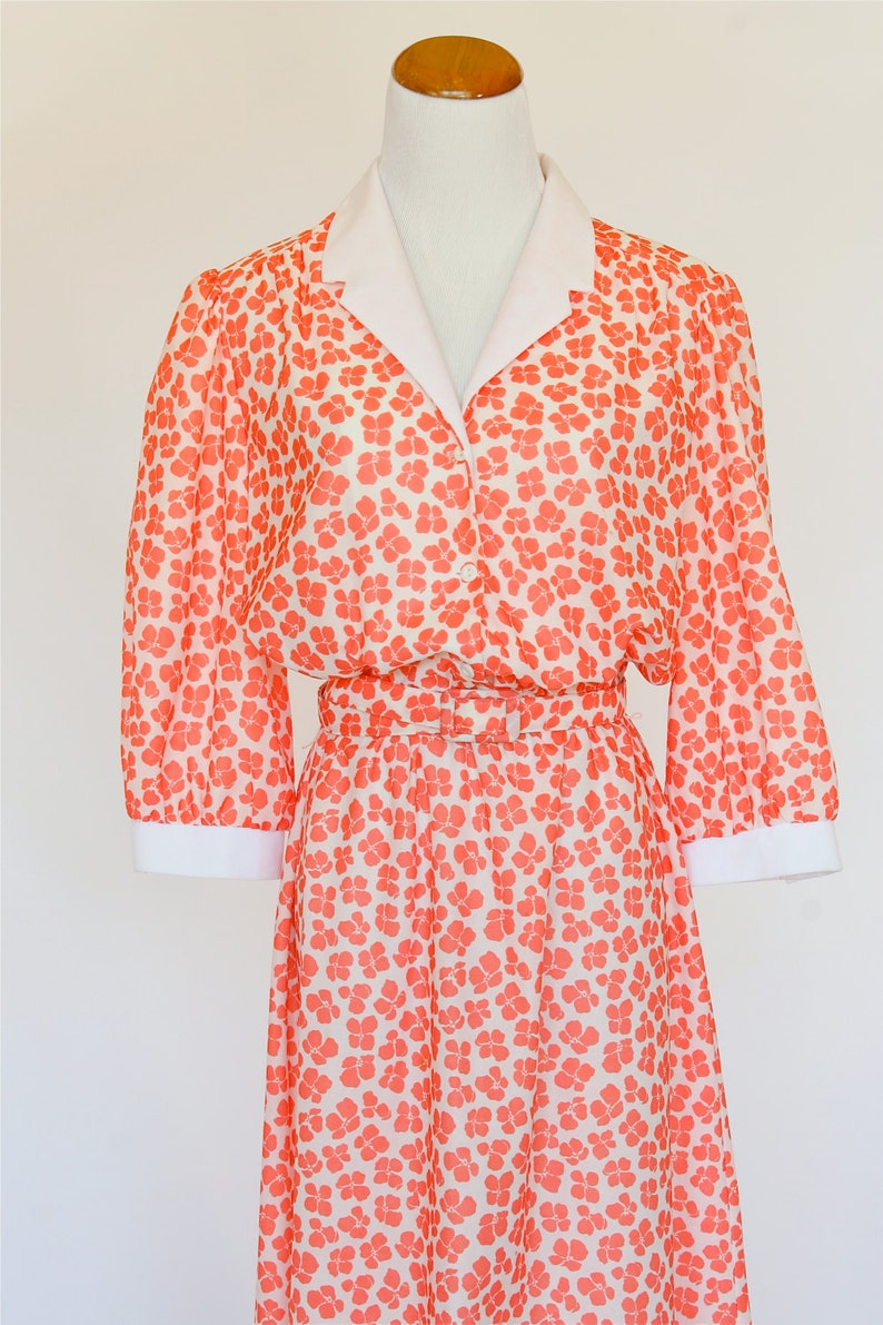 20% OFF SALE 70's Vintage Dress Coral Floral Dress - Etsy