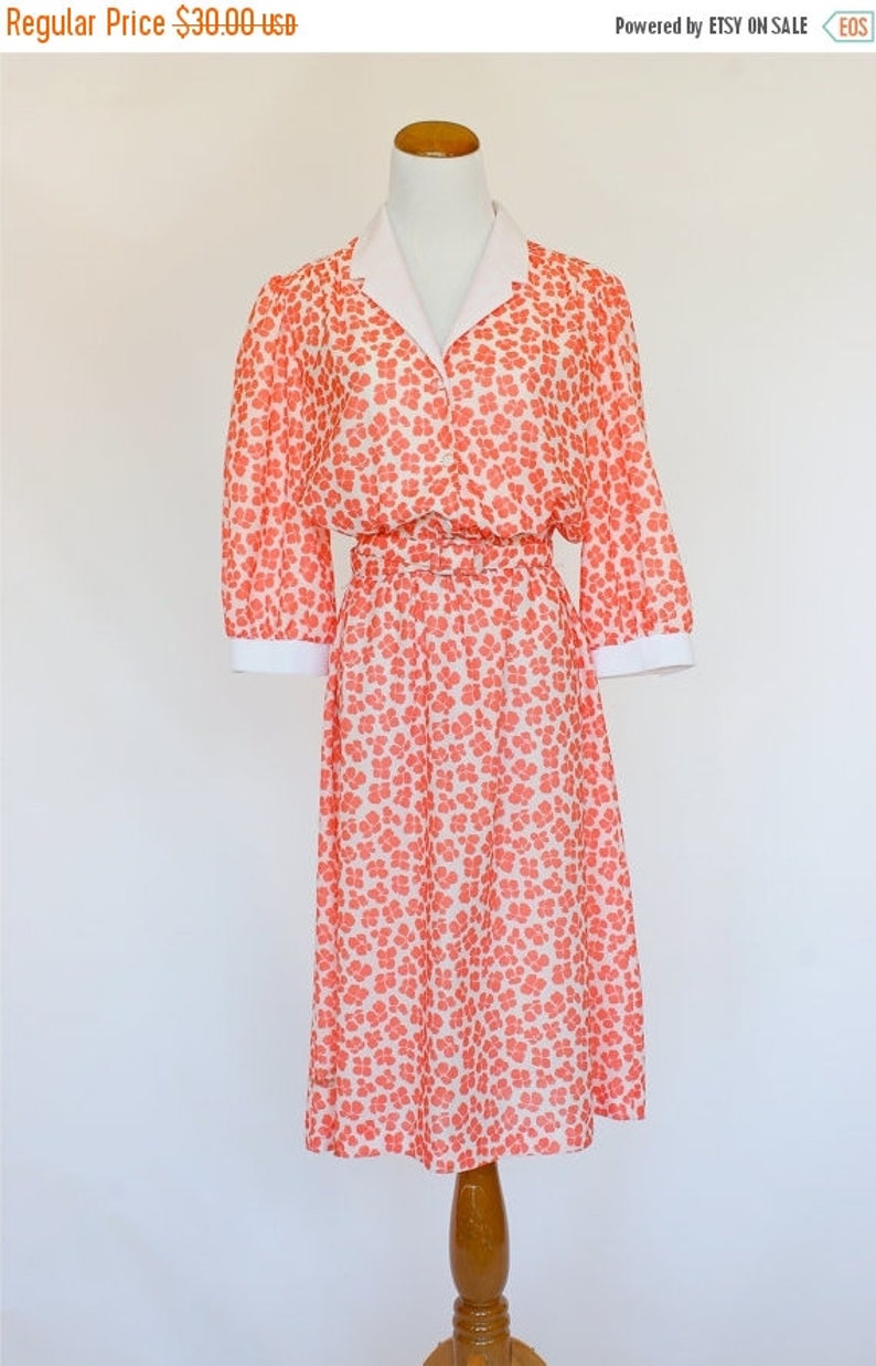 20% OFF SALE 70's Vintage Dress Coral Floral Dress - Etsy