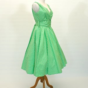Size Samll/Medium, 50's/60's Vintage Fit and Flare Dress, Polka-Dot Dress, Green Dress, 50's Retro Dress image 3