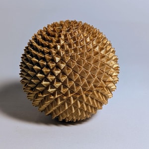 3D Printed Spiky Sensory Ball | Gold Tactile Fidget Sphere, Secret Compartment Toy