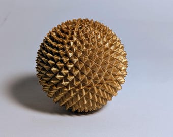 3D Printed Spiky Sensory Ball | Gold Tactile Fidget Sphere, Secret Compartment Toy