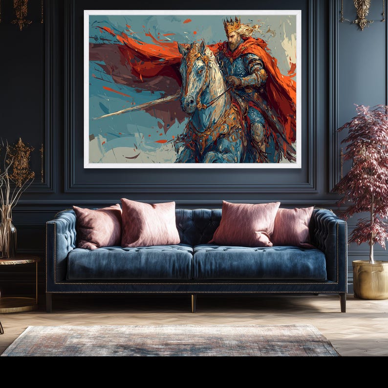 Medieval King on Horse Canvas Print, Warrior Knight Wall Art, Fantasy ...