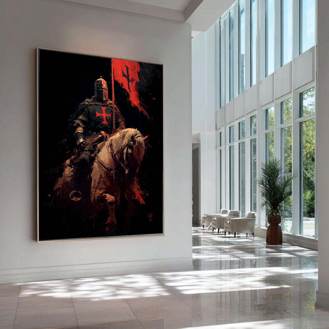 Medieval Knight Templar Canvas Art, Gothic Warrior Horseback Wall ...