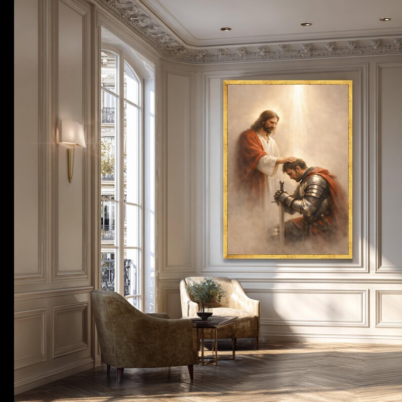 Knight Kneeling Before Jesus Canvas Art, Faith Strength Religious ...