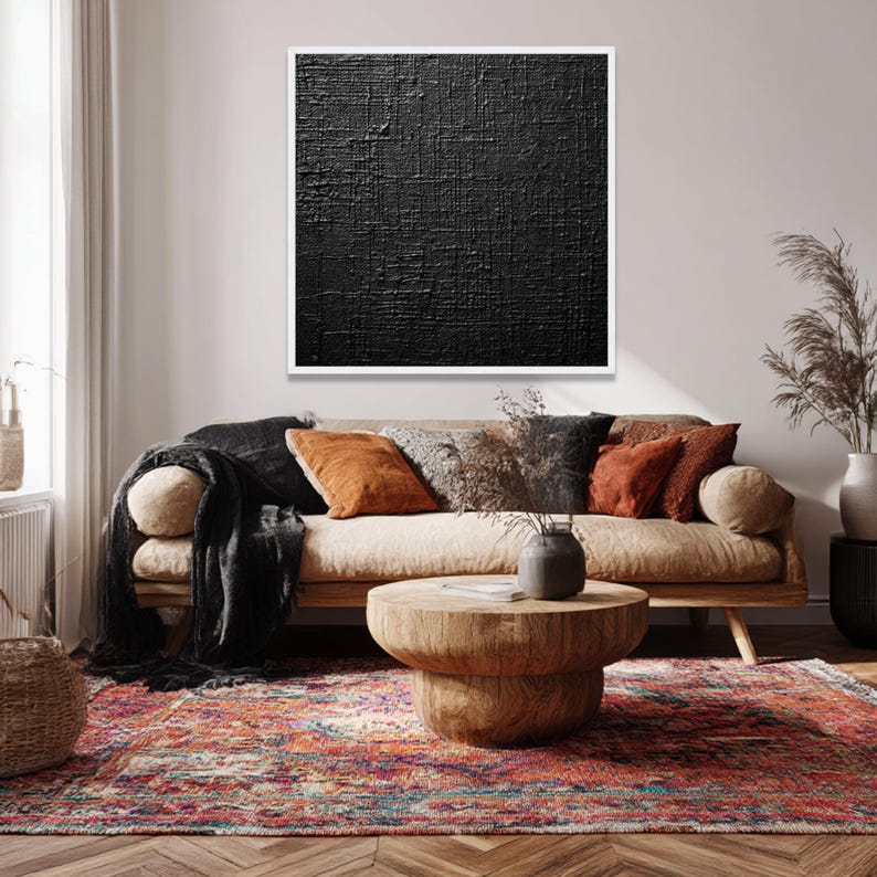 Black Canvas Wall Art, Abstract Geometric Design, Minimalist Home ...