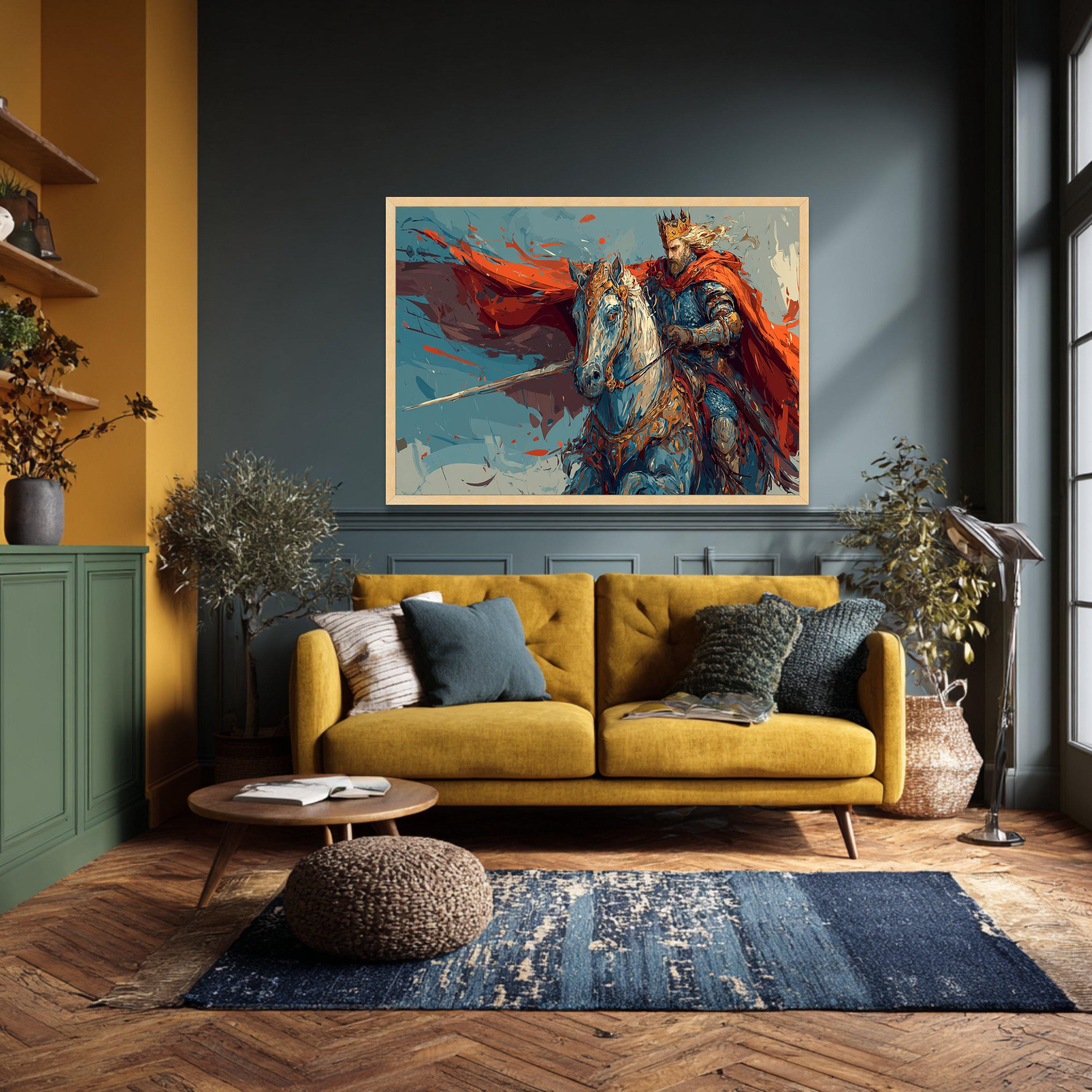 Medieval King on Horse Canvas Print, Warrior Knight Wall Art, Fantasy ...