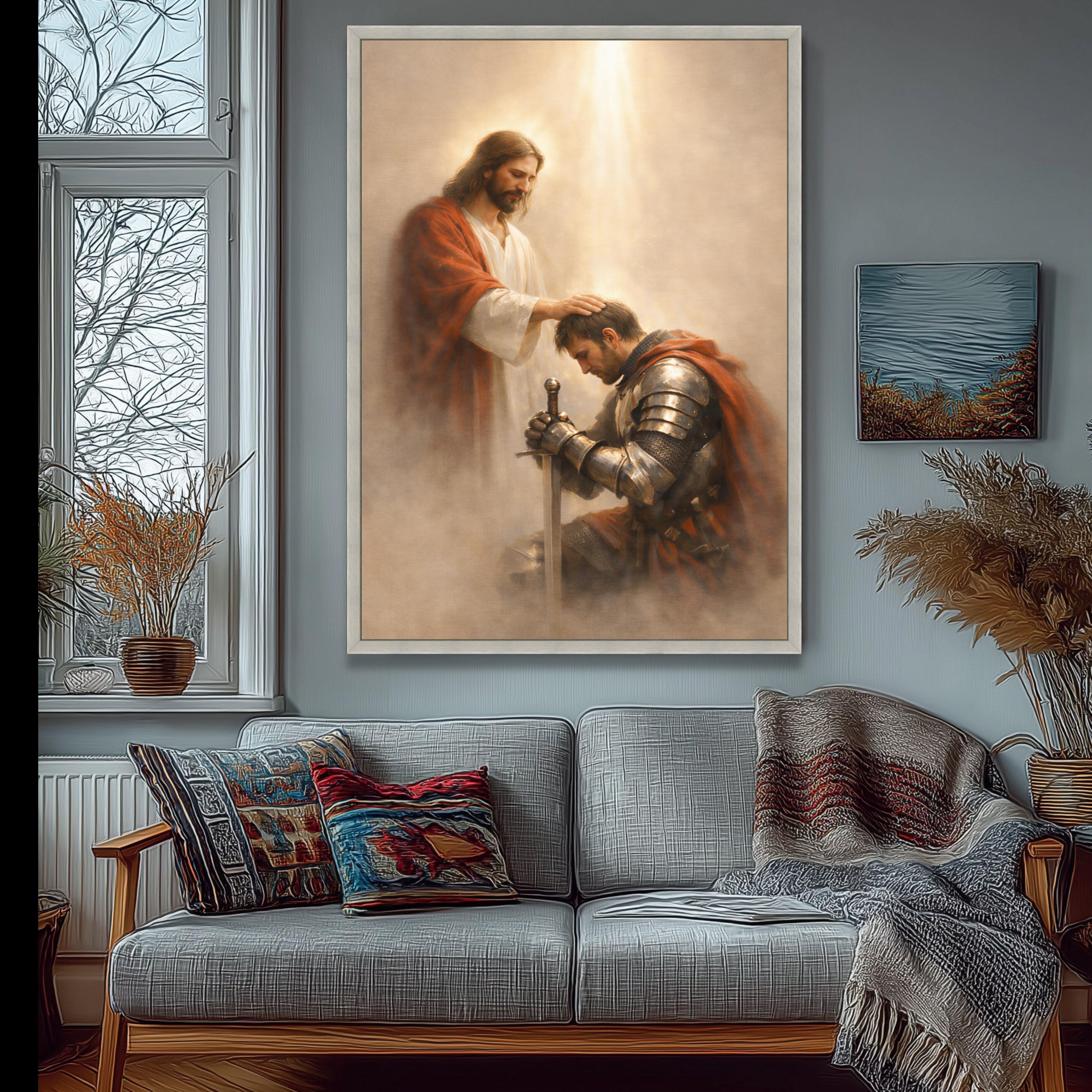 Knight Kneeling Before Jesus Canvas Art, Faith Strength Religious ...