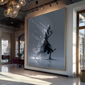 Cuadro de caballero en lienzo, guerrero fantástico, escena de batalla medieval, decoración de pared dinámica