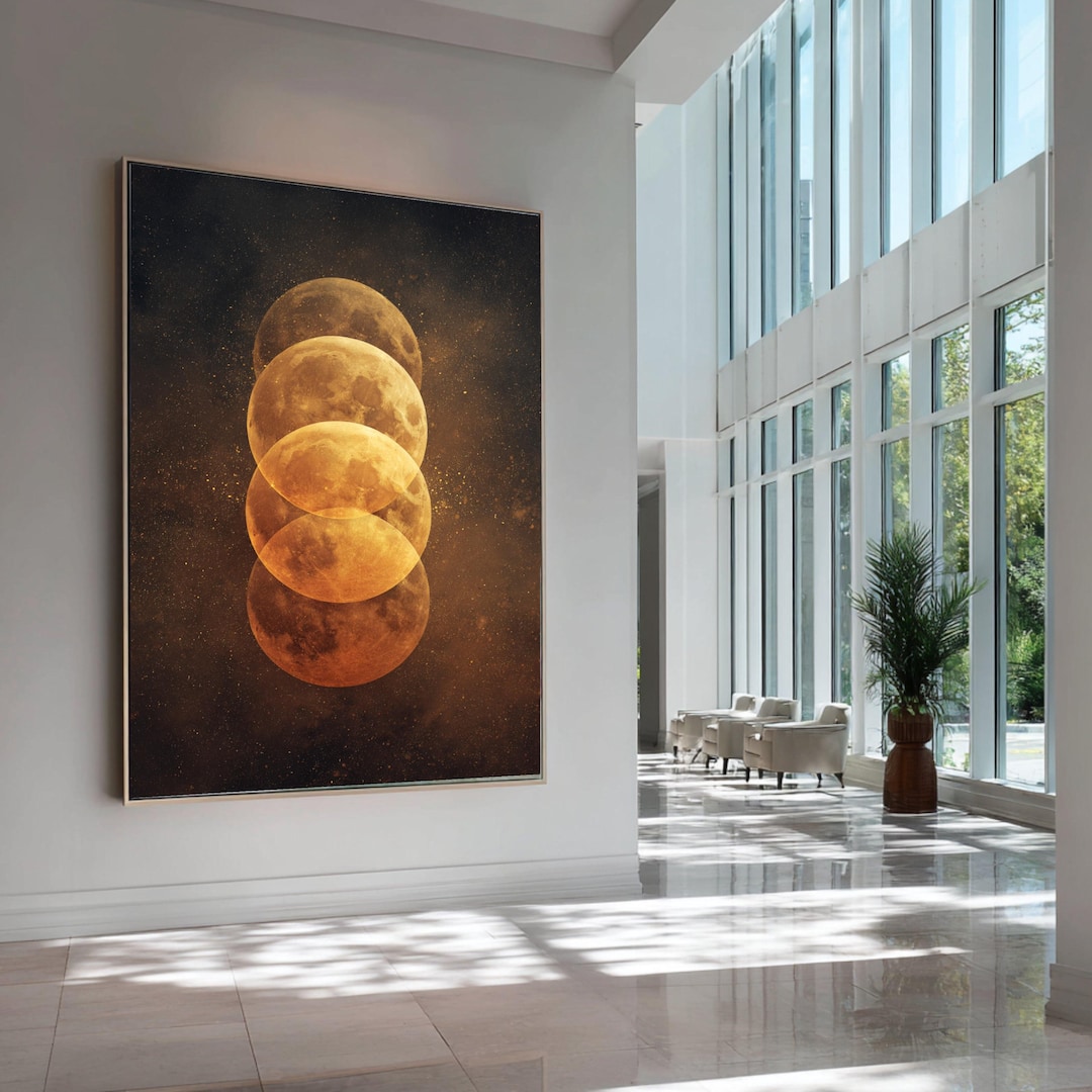 Golden Moon Phases Canvas Art, Celestial Lunar Cycle Wall Decor - Etsy