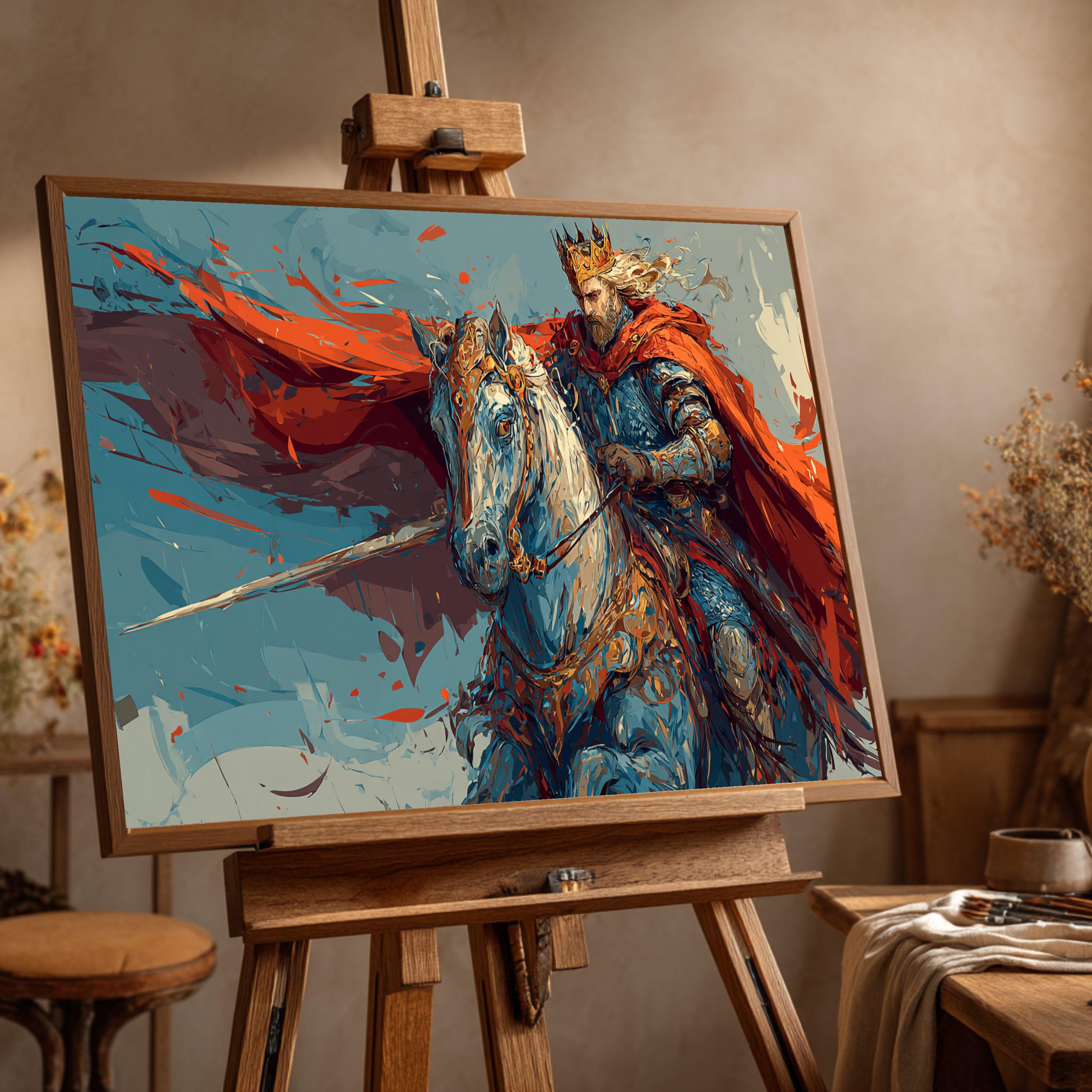 Medieval King on Horse Canvas Print, Warrior Knight Wall Art, Fantasy ...