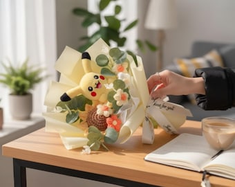 Gelber Plüsch Sonnenblumenstrauß, Häkelblumen, Anime inspiriertes Geschenk, Geburtstag Valentine Lieferung